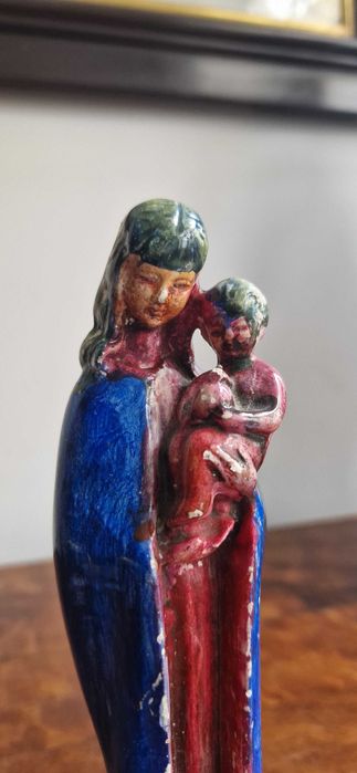 Rzeźba figura sakralna Madonna Maryja Jezus numerowana antyk