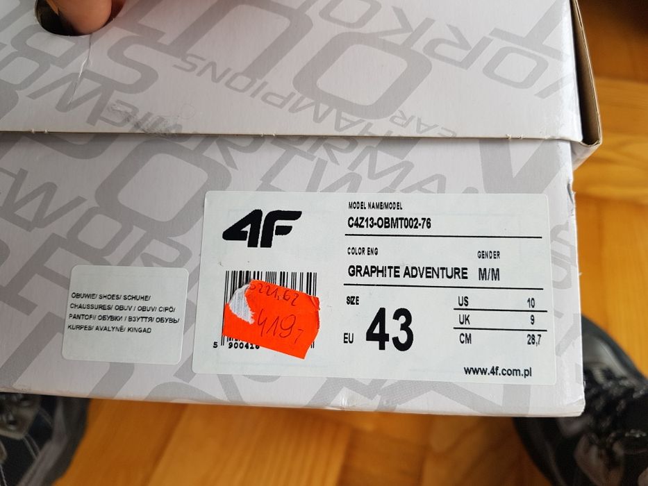 Buty górskie 4f vibram rozmiar 43 28,7cm