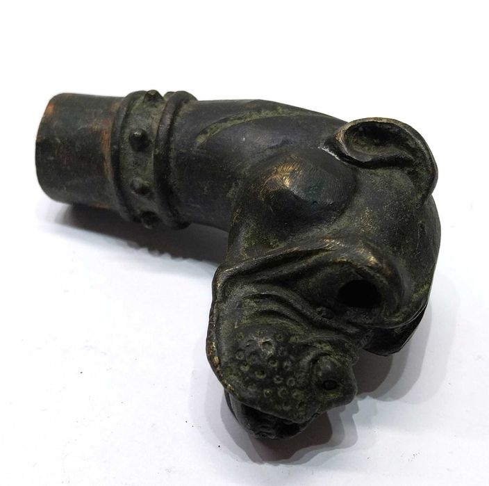 Rara maçaneta / cabo de bengala antigo cabeça de cão Bulldog