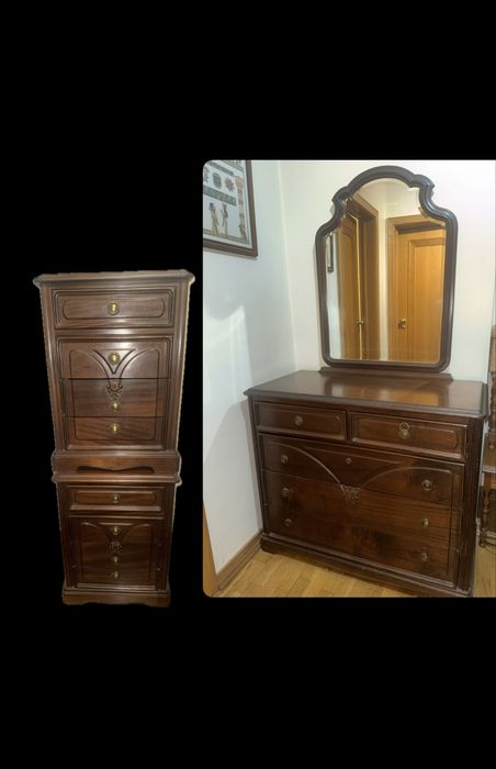 Cómoda com Espelho + Mesas de Cabeceira com Gavetas