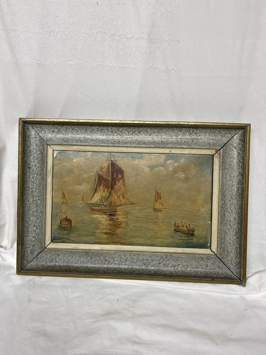 Obraz malarstwo olejne pejzaże marynistyka vintage antyk