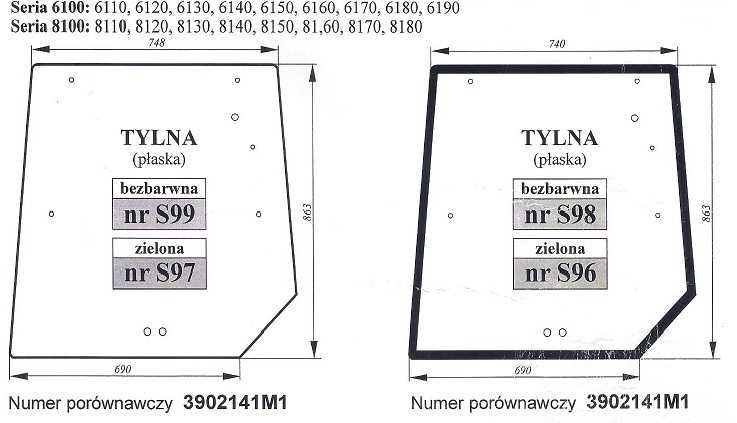 szyba do  Massey Ferguson 6100    8100 - S 96  S 97  S 98  S 99