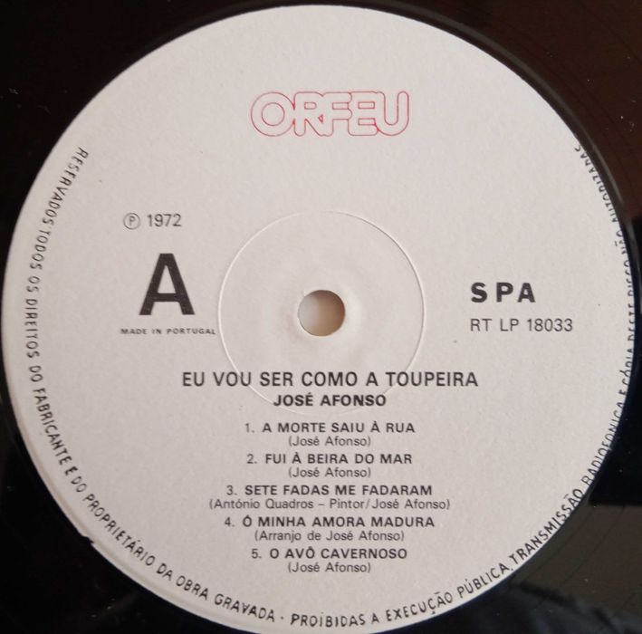 José Afonso	- - - - -		Eu Vou Ser Como a Toupeira	- - - - -	LP