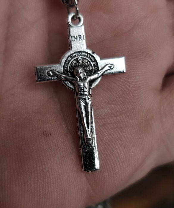 Naszyjnik pancerka 55 cm 5 mm + krzyżyk 3,8×2,2 cm stal szlachetna