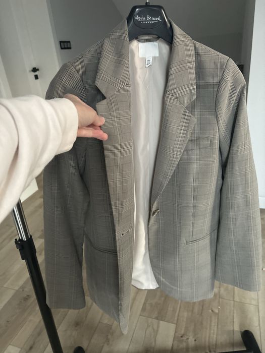 Jak nowa Marynarka damska kratkę kratę płaszcz kurtka szara xs 34 H&M