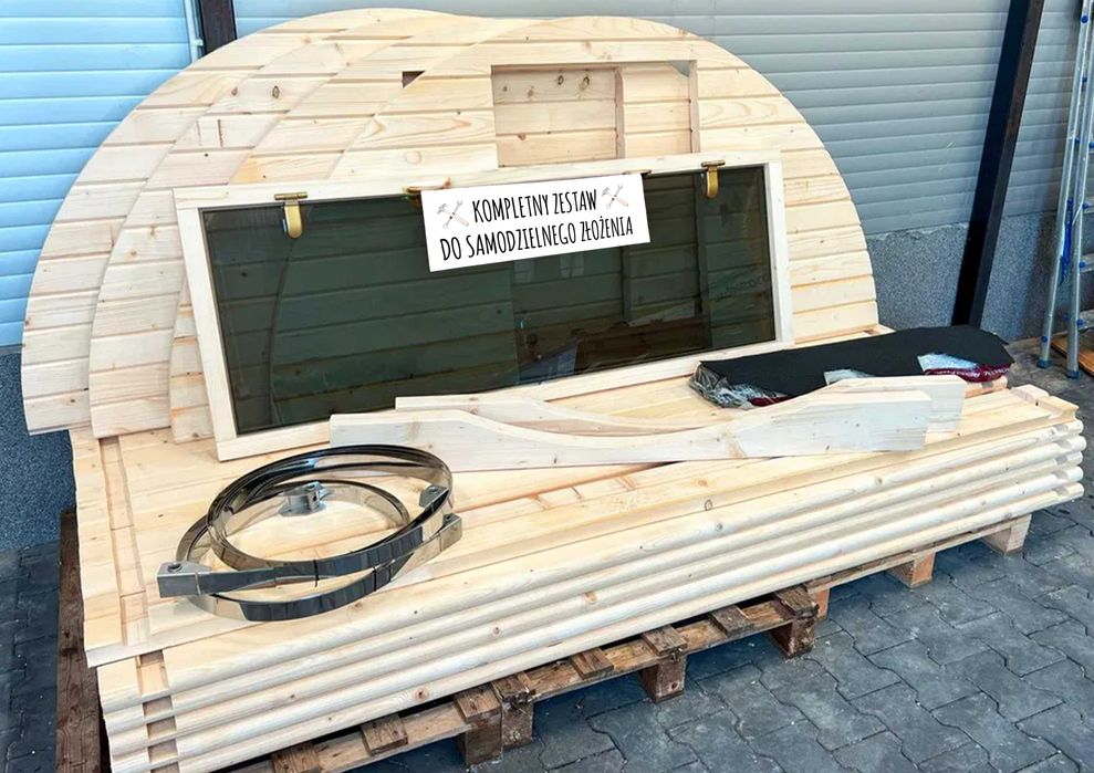 Sauna beczka ogrodowa do złożenia samodzielnego montażu drewno