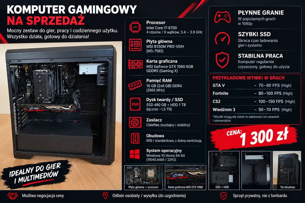 Komputer Gamingowy i7 GTX 1060 16GB Ram