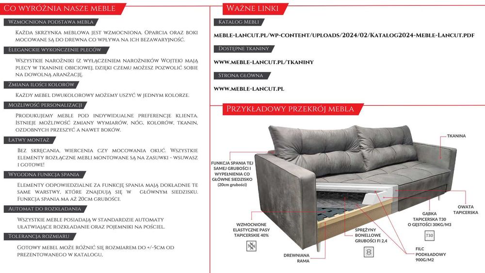 Kanapa Sofa Kamila. Gruby Bonell. Automat, Producent, 140x200,