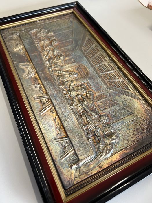 Miedziany obraz Ostatnia Wieczerza -Wieczerza Pańska płaskorzeźba 79r.