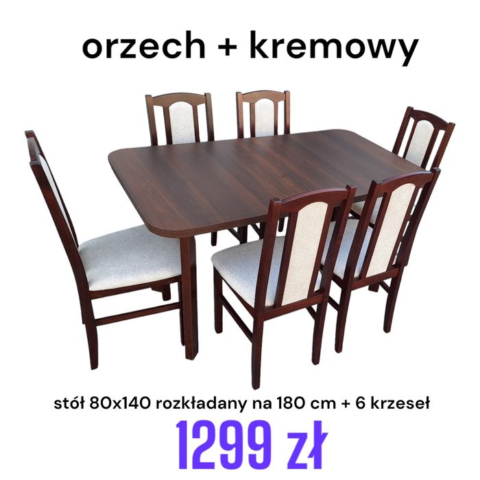 OD RĘKI: STÓŁ + 6 KRZESEŁ, orzech + szary , dostawa PL