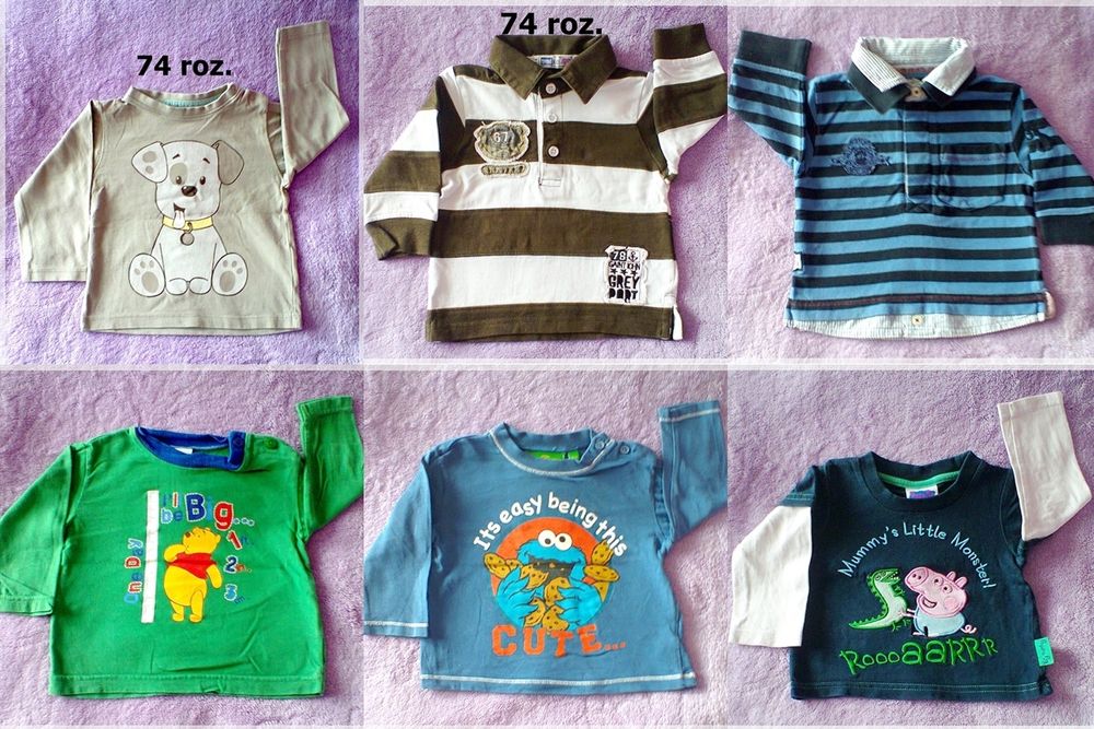 Ubrania 68-74 roz. 6-9 m. Bluzka Spodnie Śpiochy Bluza Koszula.