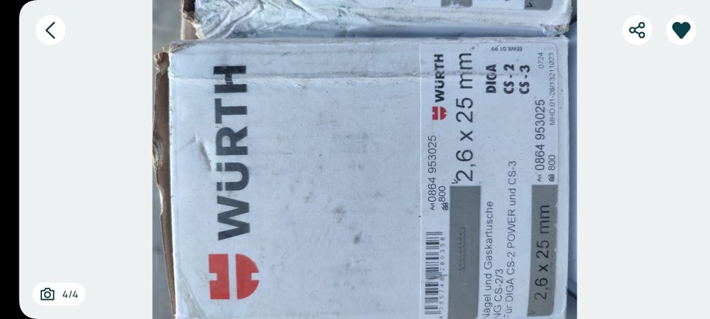 Gwoździe firmy wurth 2,6×25mm do gwozdziarki Diga CS2, CS3