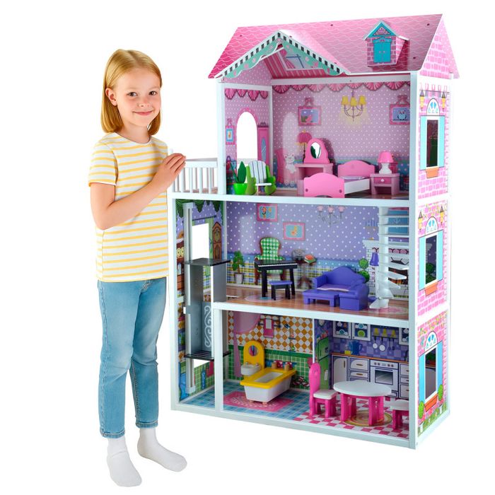 Duzy domek dla lalek barbie drewniany z winda pietrowy domek
