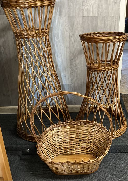 Wiklina zestaw, rattan, kwietnik, koszyk, 3 sztuki, boho