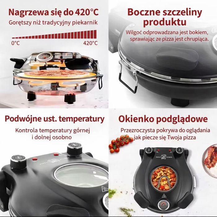 Elektryczny piec do pizzy 1200W – 420°C – kamień 32 cm – NOWA