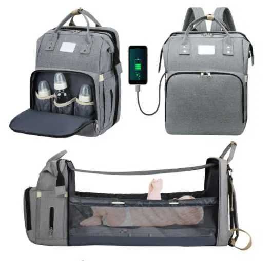 Mochila Mala Fraldário com Berço Portátil e Cama de Bebé USB Dobrável NOVO