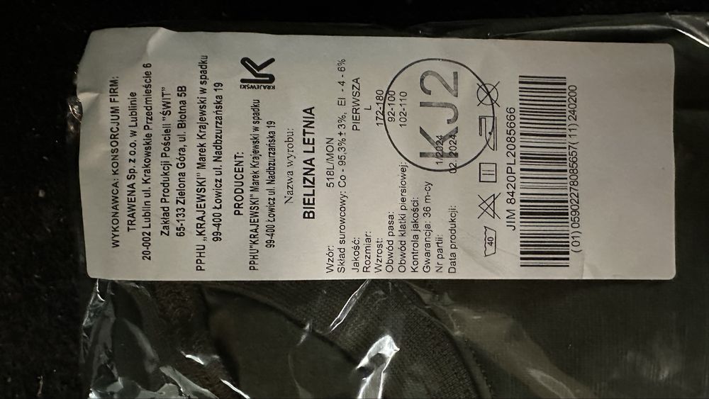 Bielizna letnia wz 518L/mon roz L , kilka sztuk
