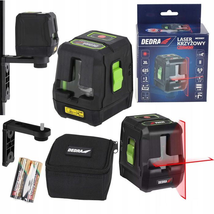 ZESTAW 20m LASER KRZYŻOWY DEDRA Poziomica laserowa Baterie AA Etui