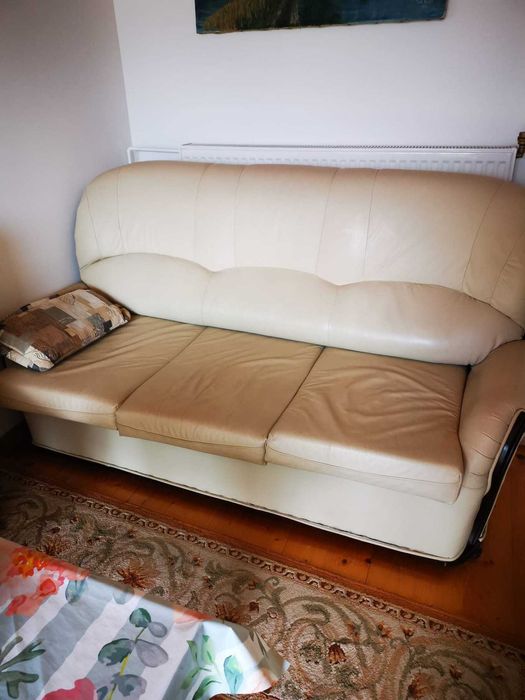 komplet wypoczynkowy skóra fotel, puf, tapczan dwuosobowy