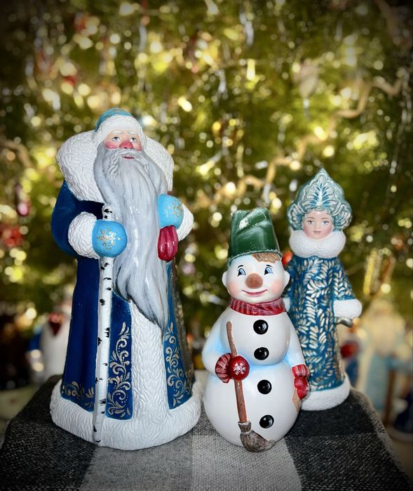 Дед мороз и снегурочка ссср, снеговик елочные игрушки под елку