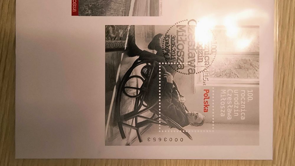 Znaczek kolekcjonerski 100. rocznica urodzin Czesława Miłosza + folder