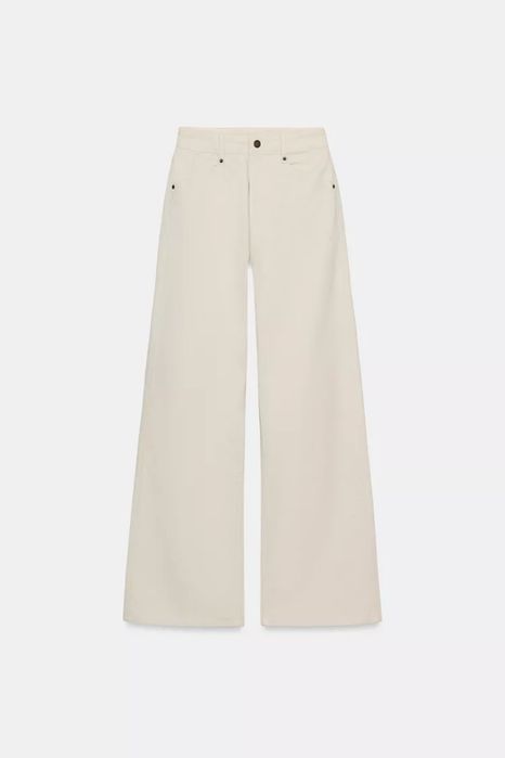 Джинси zw collection wide leg із високою посадкою zara, молочні wide leg zara