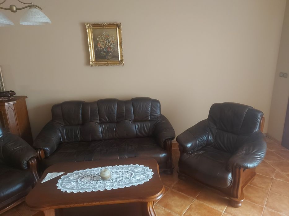 Skórzany komplet wypoczynkowy, kanapa, fotele