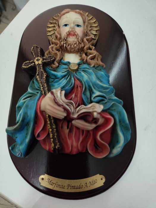 Antiga Peça decoração em marfinite pintadas à mão