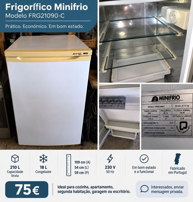 Frigorífico Minifrio 210L – Bom estado – Fabricado em Portugal
