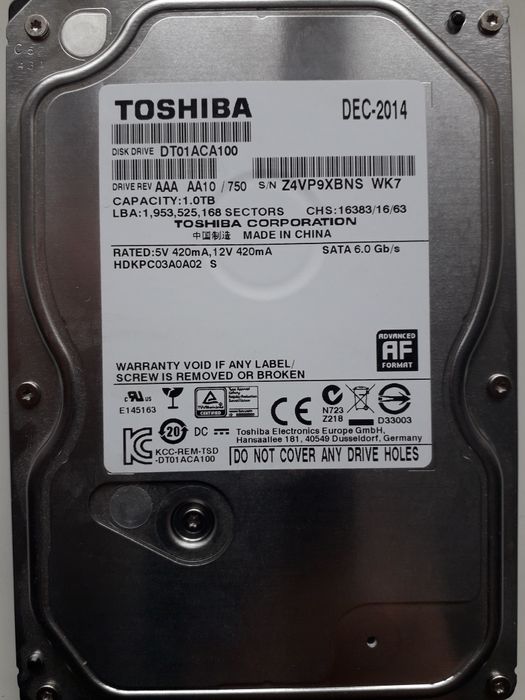 Накопитель жесткий диск винчестер HDD 1 tb