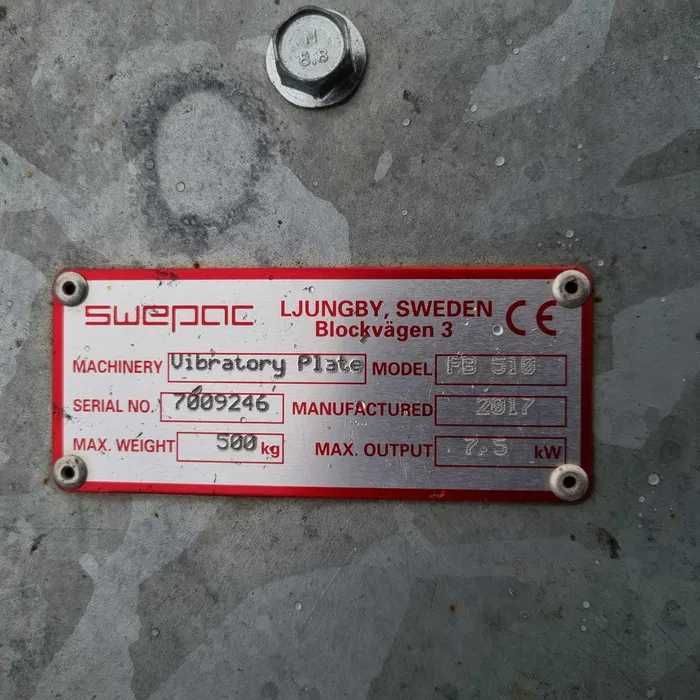 Swepac FB510 Zagęszczarka 500Kg Płyta 2017r Jak Nowa z Norwegii Okazja