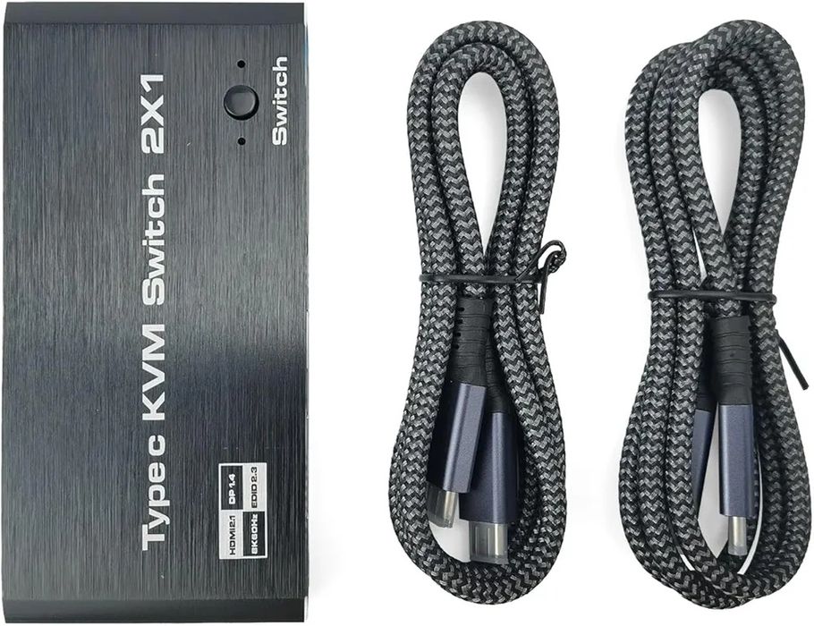 KVM-переключатель 2-в-1 с USB-C выходом, разрешением 8K 60 Гц и 4K  120 Гц, совместим с Win 11/10/8/7/ Mac OS X 10.9, Thunderbolt 3 и Thunderbolt 4.