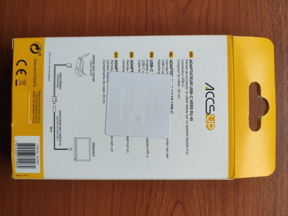 Adaptador USB-C para RJ45 (Ethernet) 1Gbps – Novo