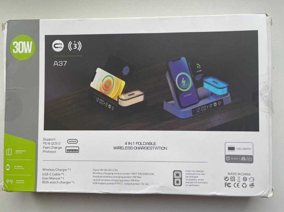 Бездротова зарядна док-станція 4 в 1. Швидка зарядка 30 Вт Apple Watch