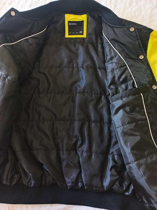 Casaco Blusão Bomber Impermeável Preto Amarelo L Bershka