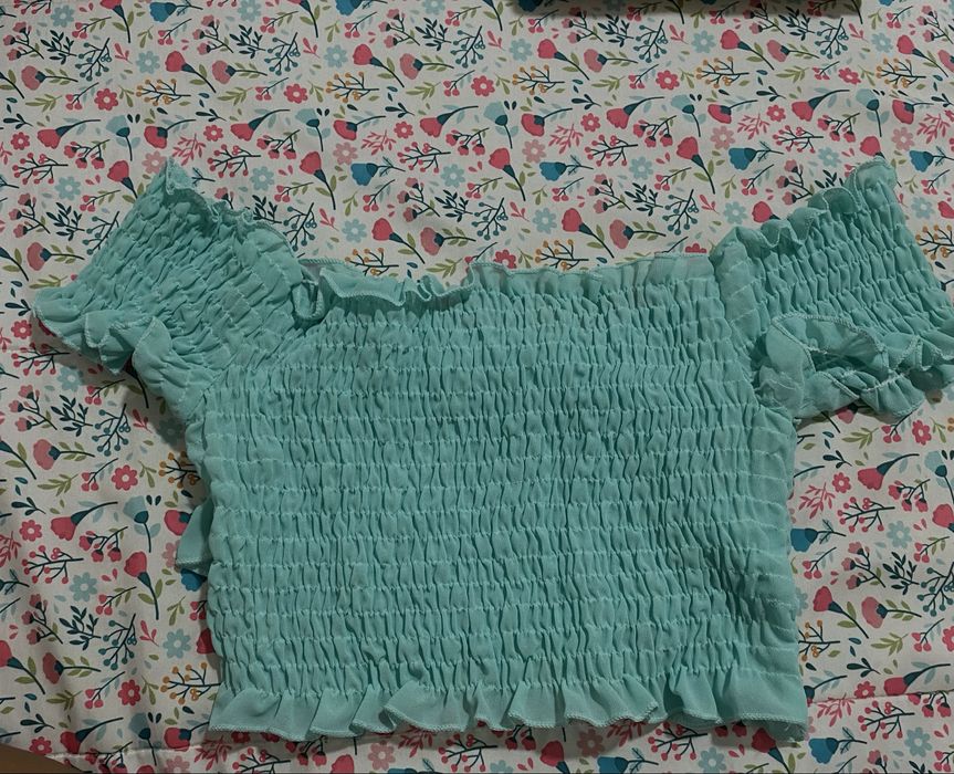 Top azul esverdeado elástico