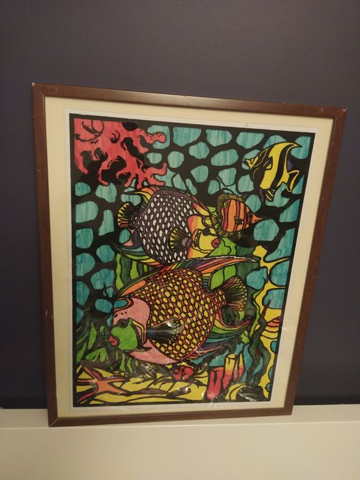 Rama Obraz Hand made DIY kredki ryby