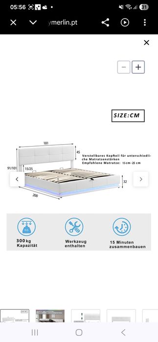 Cama branca com Led