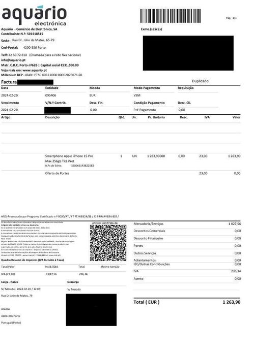 iPhone 15 Pro Max 256 Gb preto em perfeito estado, factura e garantia