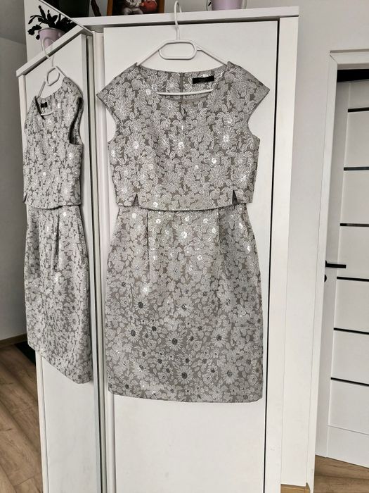 Elegancka sukienka Max Mara srebrna szara  M/L