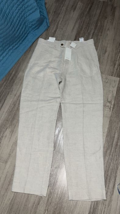 Len 55% spodnie męskie letnie jasne reserved 32 pas 86 cm L