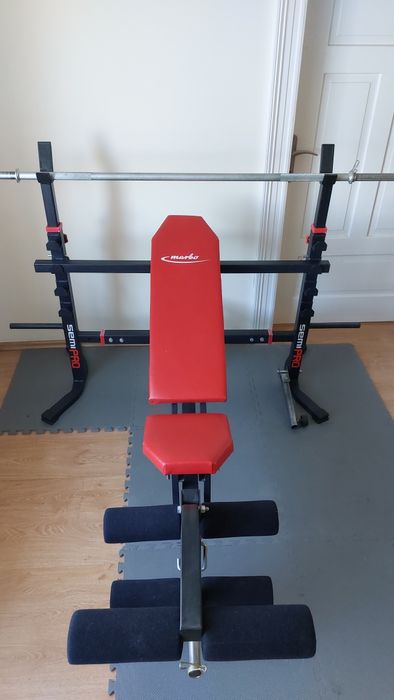 Ławka ławeczka + stojaki Marbo Semi Pro + sztanga + dodatki