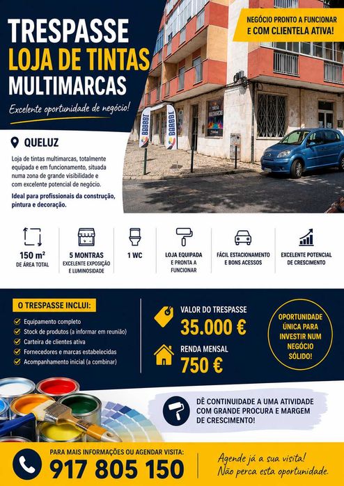 Trespasse loja 150 m2 de tintas e afins