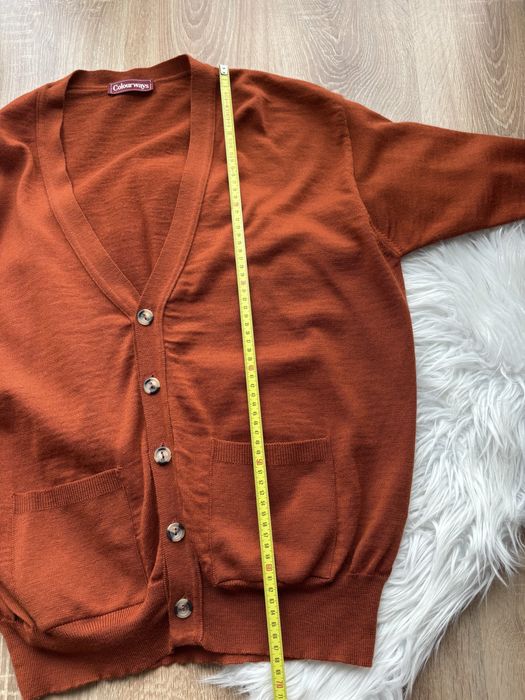 Wełniany sweter kardigan narzutka celglasty ceglany Colourways 42 44