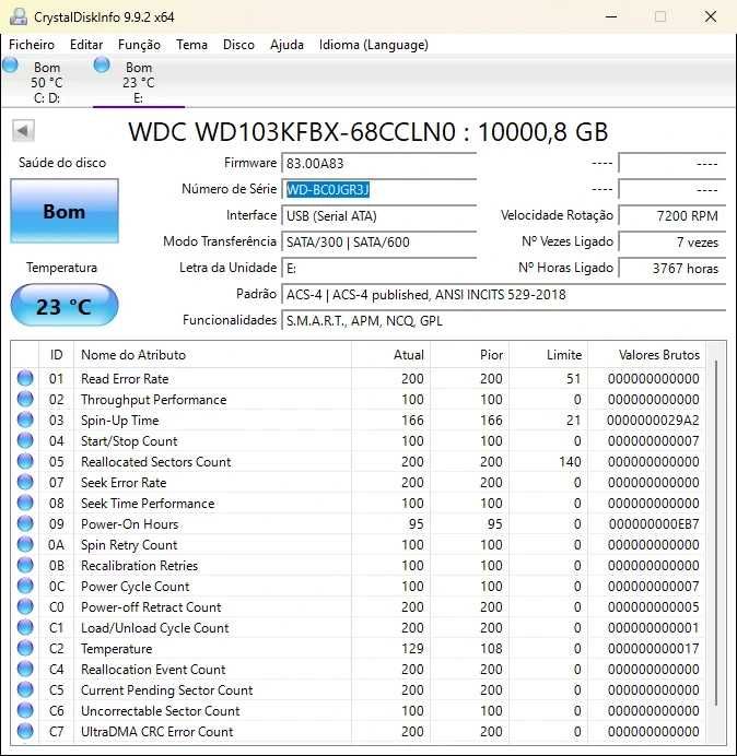 Western Digital Red Pro 10TB 7200 RPM 512MB Cache – Como Novo
