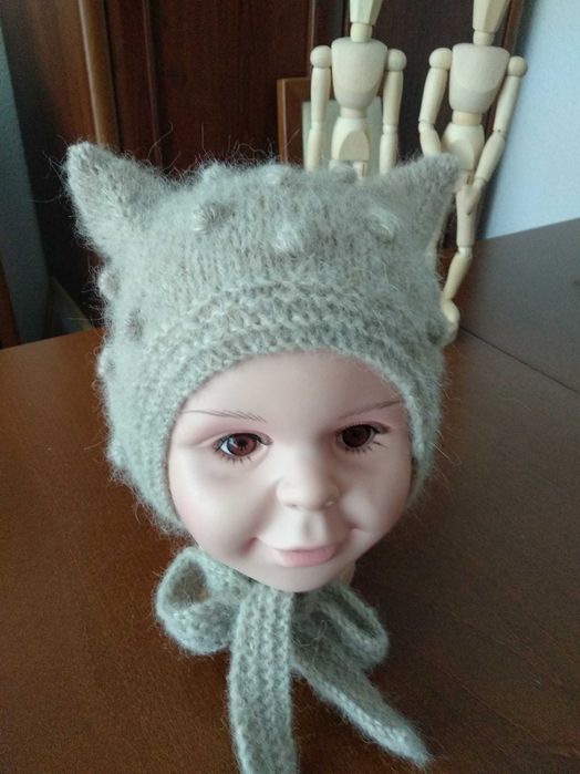 Czapka czapeczka kotek beż