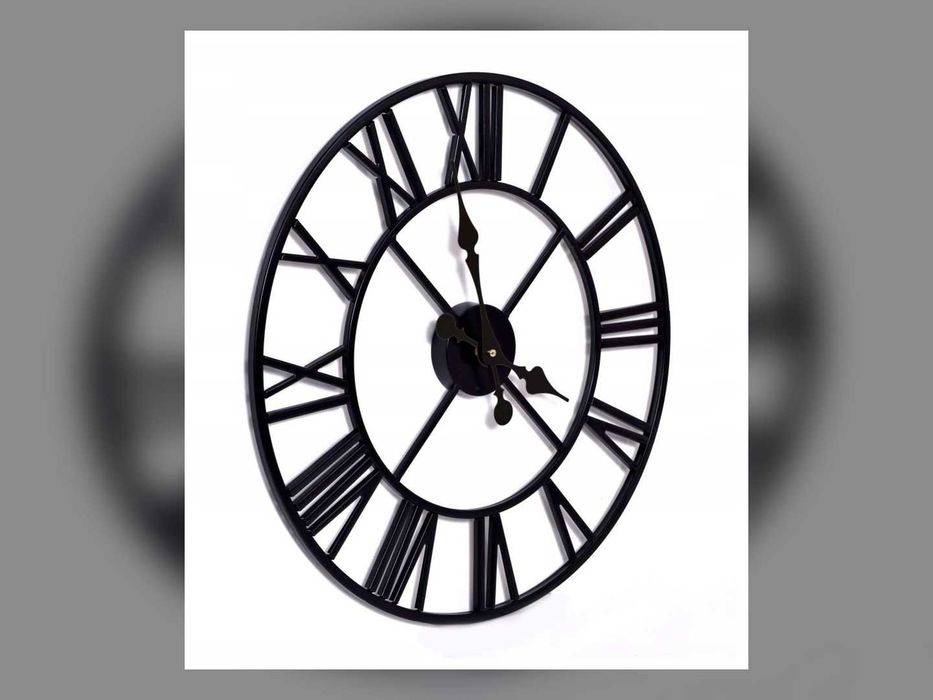 Nowy Zegar Ścienny Loft Metalowy Czarny 50 Cm Cyfry Rzymskie Retro