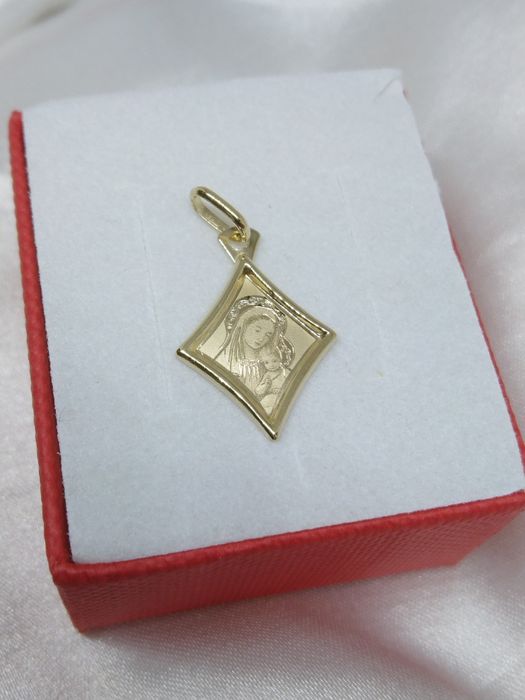 Piękny złoty wisiorek medalik Matka Boska z Dzieciątkiem, złoto 585
