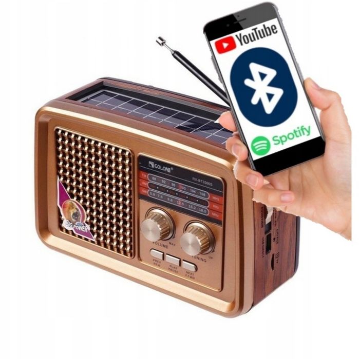 Radio domowe kuchenne przenośne solar akumulator USB Bluetooth latarka