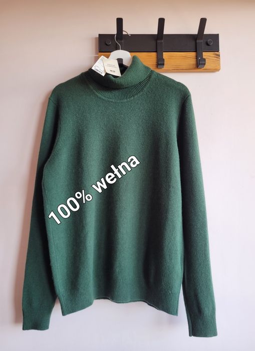 Uniqlo męski golf ciemnozielony z wełny L